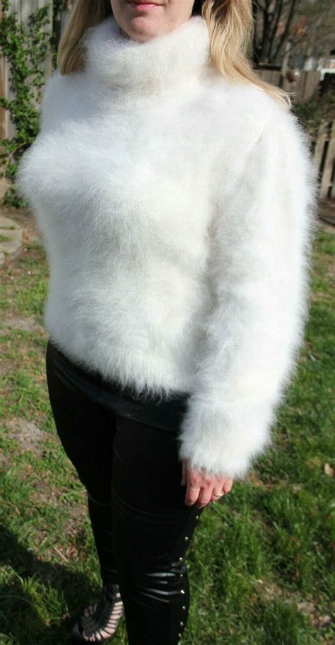 Angora Fluffy Beautiful Womens Sweaters White Turtleneck Sweater