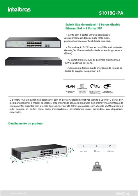 Switch 18P C 16P GIGA POE 2SFP S1018G PA Intelbras