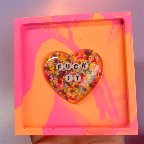 Fuck It Rude Wall Art Wall Hanging Friend Partner Pink Orange Sprinkles