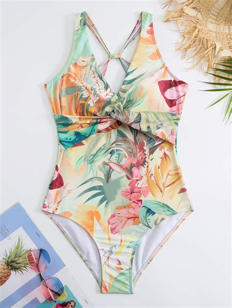 Beranmey Womens Tropical Print One Piece Swimsuit With Cover Up Beach