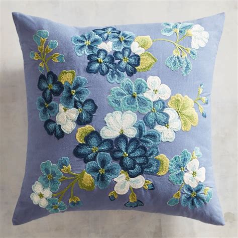 Embroidered Floral Blue Pillow Blue Pillows Decorative Throw Pillows Colorful Pillows