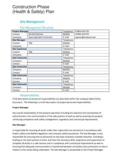 Hse Construction Phase Plan Template