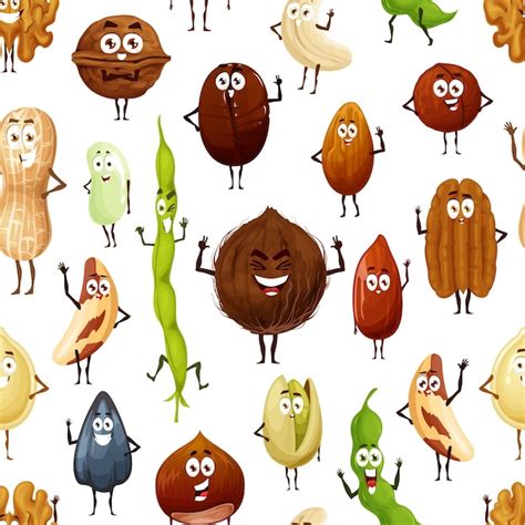 Premium Vector Cartoon Nuts And Beans Characters Seamless Pattern