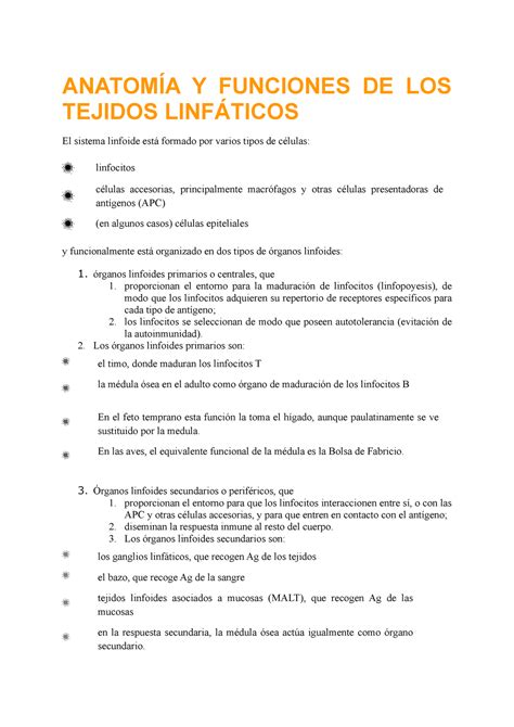 Anatomía Y Funciones DE LOS Tejidos Linfáticos ANATOMÍA Y FUNCIONES