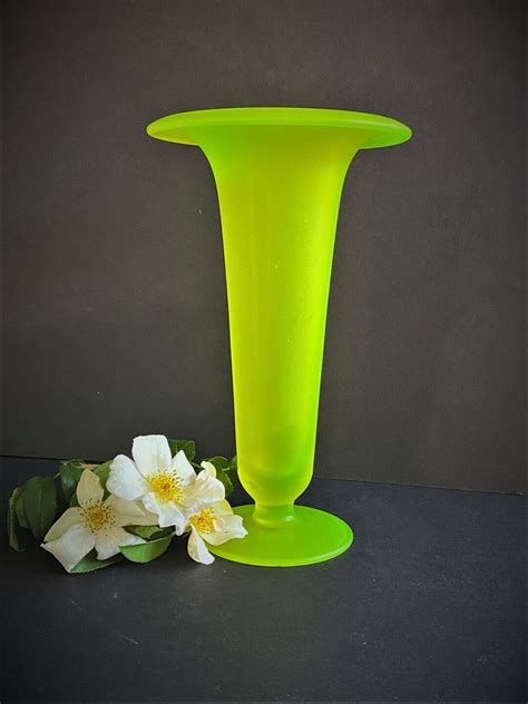 Vintage Beautiful Tall 10 Tiffin Canary Yellow Satin Trumpet Footed