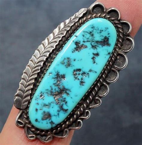 Vtg Navajo 34mm Sleeping Beauty Turquoise Sterling Silver Ring 11g Sz 6