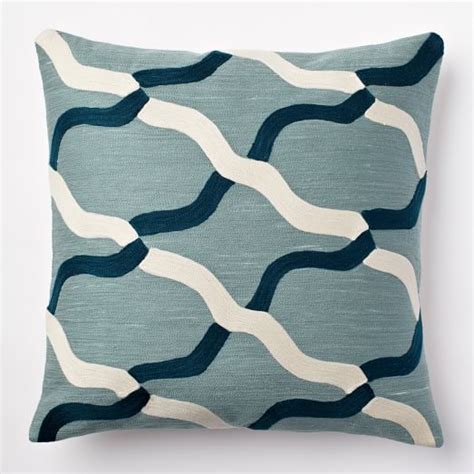 Chain Crewel Pillow Cover Dusty Blue West Elm