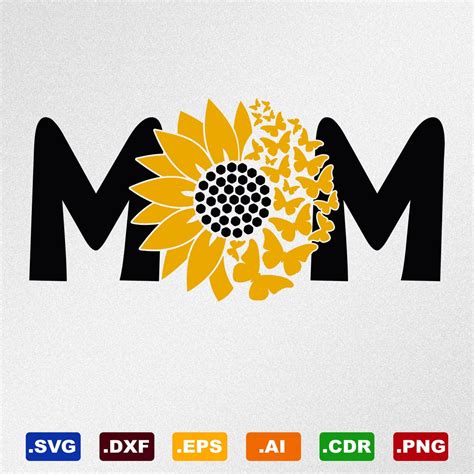 Mom Sunflower Butterflies Svg Dxf Eps Ai Cdr Vector Files Etsy