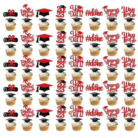 Pcs Graduation Cupcake Toppers Red And Black