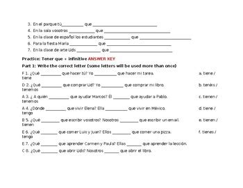 Tener Que Infinitive Matching And Sentence Completion Practice By Kunal