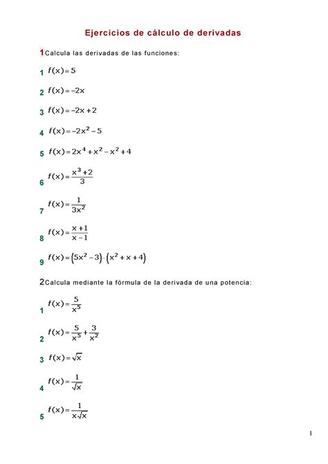 Ejercicios De Derivadas Y Soluciones Ejercicios De C Lculo De Deri