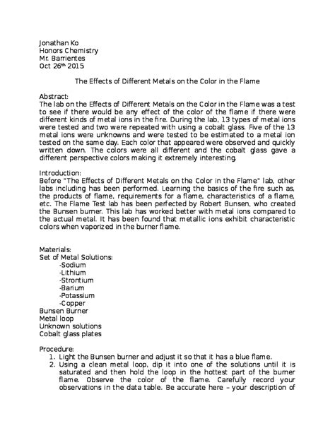 (DOC) Lab Report Flame Test