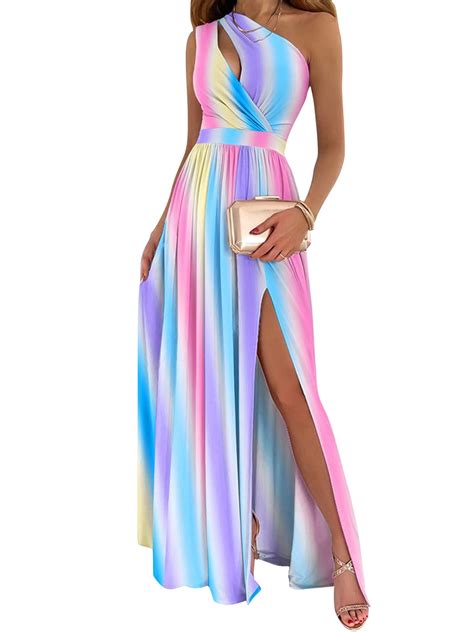 Biekopu Women One Shoulder Dress Floral Tie Dye Pattern Sleeveless