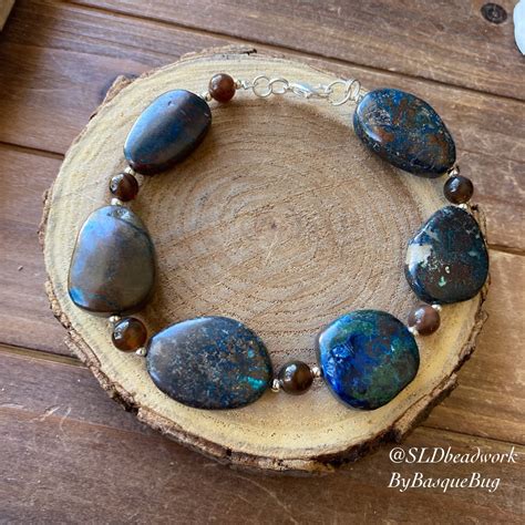 Shattuckite Bracelet Natural Stone Blue Bracelet Brown Stone Bracelet Handmade Beaded Mens