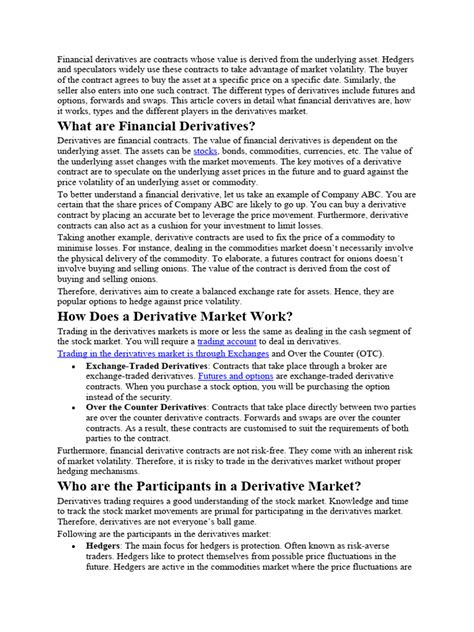 Financial Derivatives Pdf Derivative Finance Futures Contract