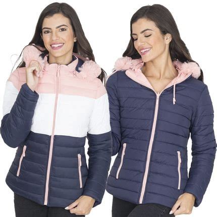 Jaqueta Puffer Dupla Face Feminina Tricolor Lisa Capuz Compre Agora