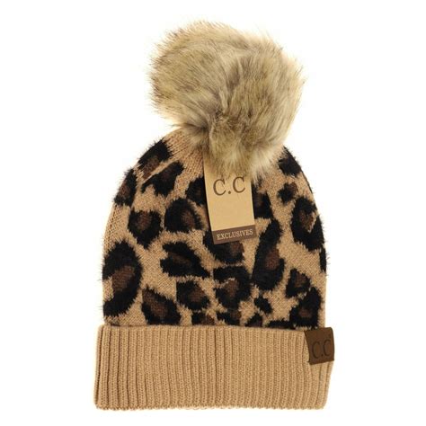 Leopard Pom Beanie Hat2061