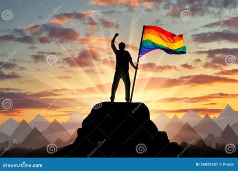 Silueta Con La Bandera Gay Del Arco Iris Imagen De Archivo Imagen De Hombre Libertad