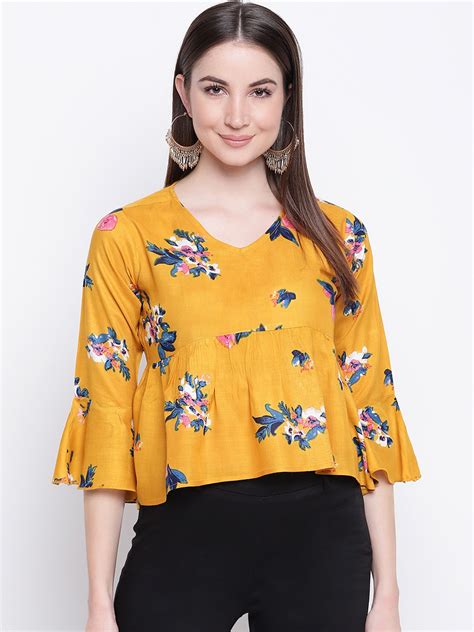 Buy Mayra Women Yellow Printed A Line Top Tops For Women 11235548