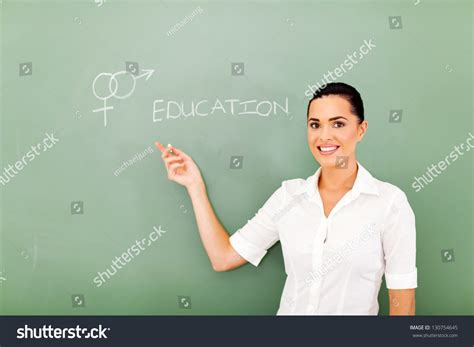 Female Teacher Pointing Sex Education Written Stock Photo 130754645 Shutterstock