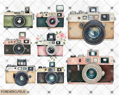 Retro Camera Clipart Vintage Camera Clipart Watercolor Retro - Etsy