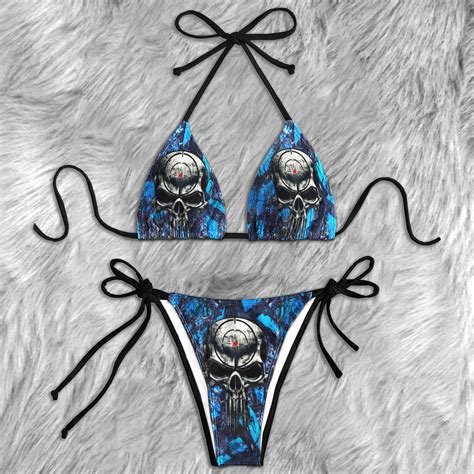 Blue Hunting Skull Micro String Triangle Bikini Summer Vacation HG Swimsuit Designfullprint