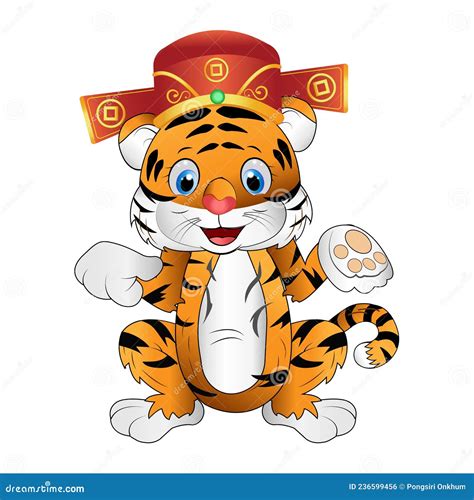 Smiling Tiger Cartoon Wearing A Chinese Hat Stock Vector Illustration