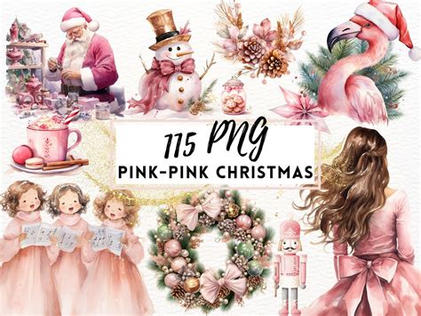 Pink Christmas Clip Art Digital Design Xmas Clipart Cute Christmas Clipart Holiday Clipart