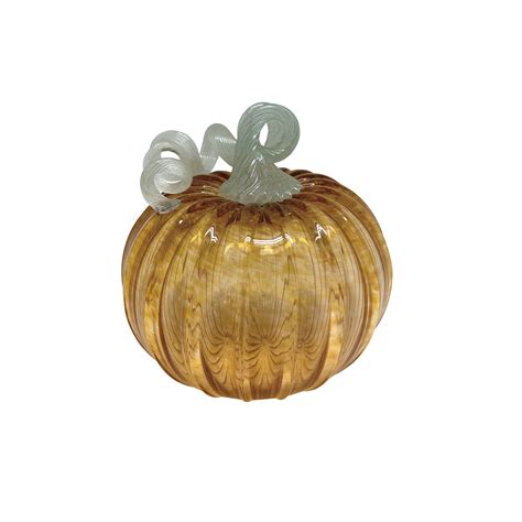 Amber Glass Pumpkin With Teal Stem Matterns Floral