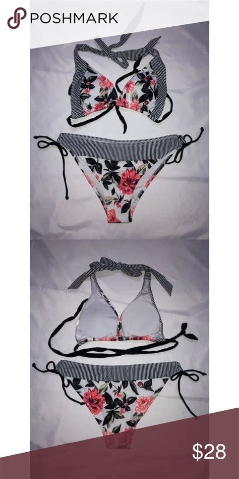 NWT Cupshe Piece Stripped Floral Bikini Floral Bikini Cupshe Padded Bras