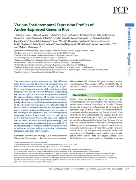 Pdf Various Spatiotemporal Expression Profiles Of Anther Expressed