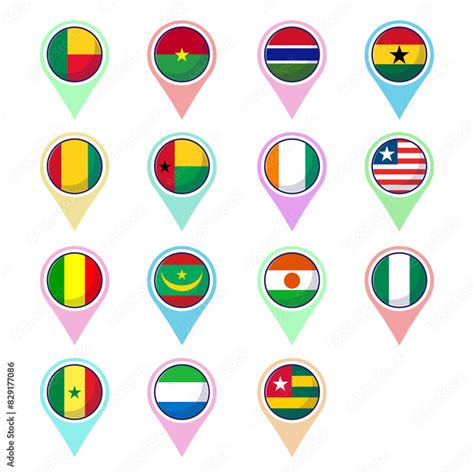 West African Countries Flags Flat Circle Vector Element Design Travel