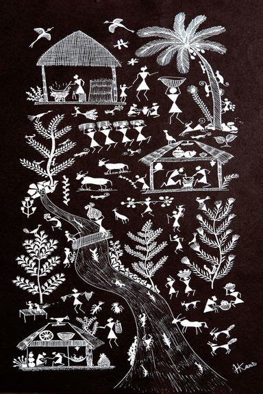 Ancient Warli Arts On Handmade Paper By Artist Harpreet Kaur Punn