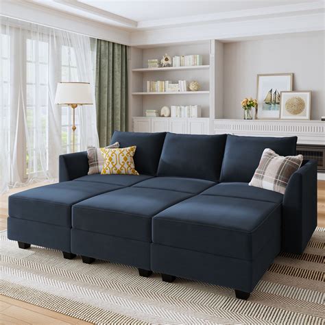 HONBAY Modular Velvet Sofa Sectional Sleeper Couch With Ottoman Corner