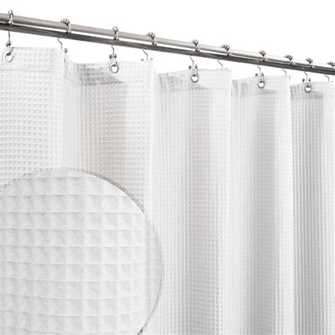 Honeycomb Waffle Weave Shower Curtain Cotton Blend Extra Long 84 Inch