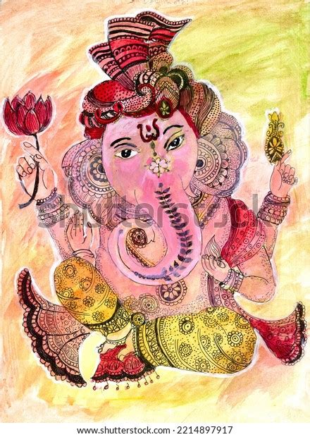 Llustration Sketch Lord Ganesha Water Color Stock Illustration