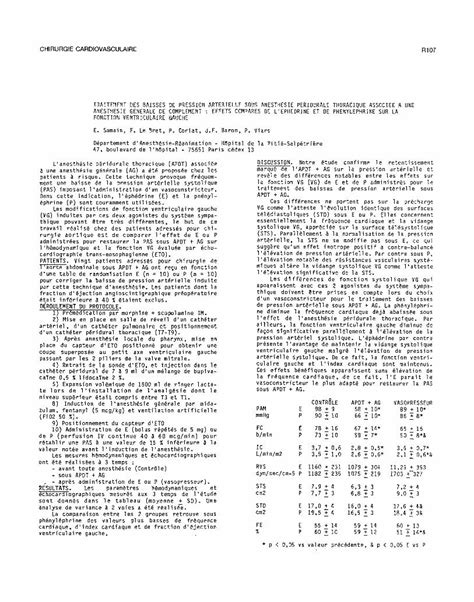 Pdf Traitement Des Baisses De Pression Arterielle Sous Anesthesie