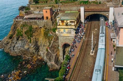 Aerial View of Train Station in Cinque Terre Stock Image - Image of ...