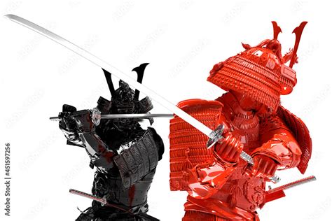 Two fighting samurai. Isolated over white background. 3D Rendering Stock Illustration | Adobe Stock