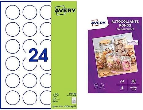 Avery Pochette De Tiquettes Autocollantes Rondes Papier Blanc