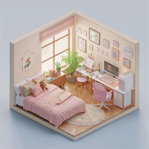 3d Isometric Cute Bedroom Pink Version Artofit