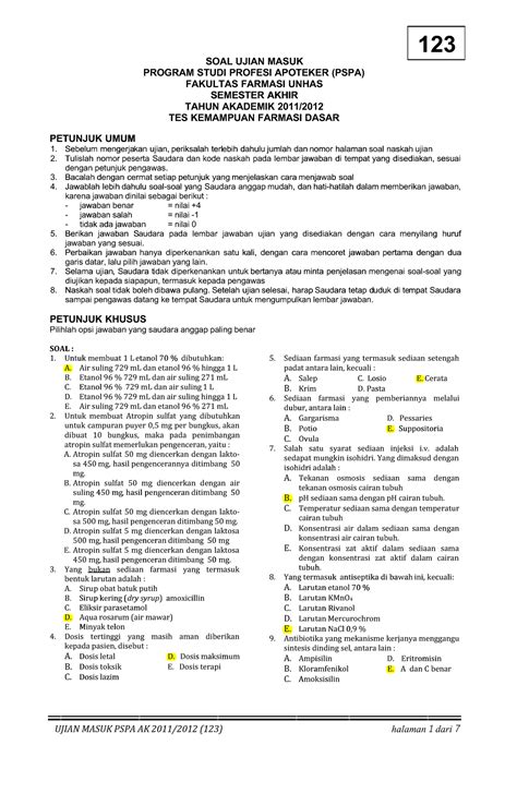 Soal Apoteker Soal To Ukai Ujian Masuk Pspa Ak Ujian