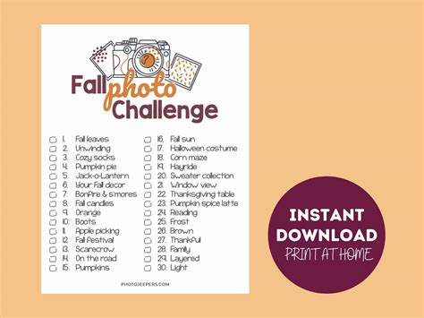 Fall Photo Challenge Printable - PhotoJeepers