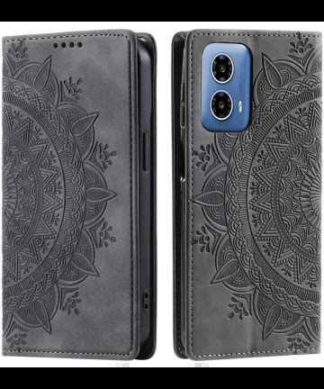 Motorola Moto G34 Hoesje Mandala Book Case Met Pasjeshouder Grijs