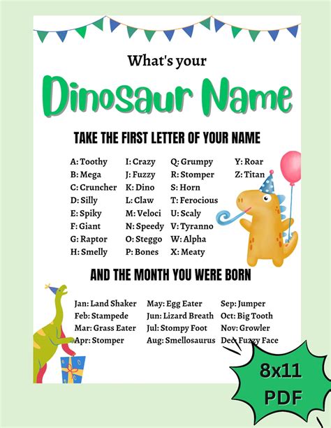 Whats Your Dinosaur Name Free Printable