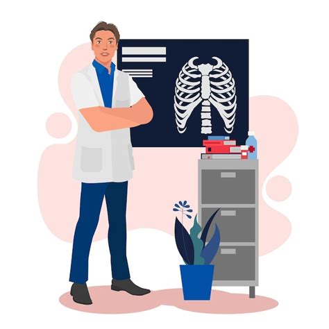 Premium Vector Male Doctor Examine Xray In Flat Illustration