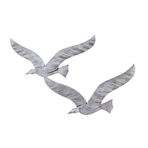 Flying Seagulls Handmade Metal Wall Art Sculpture Silver 19 49cm