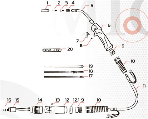 Горелка MIG 24 AIR COOL 250A(60%) EURO 3m / Горелки MIG-MAG / Сварочные ...