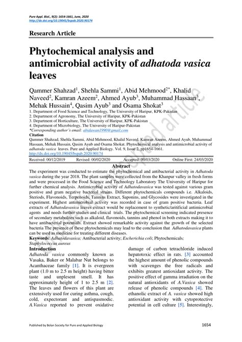 PDF Phytochemical Analysis And Antimicrobial Activity Of Adhatoda