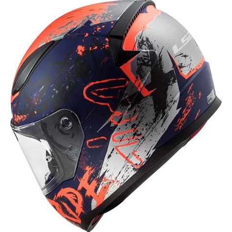 Capacete LS2 FF353 Rapid Naughty Azul Fosco Laranja Fluo Grid Motors